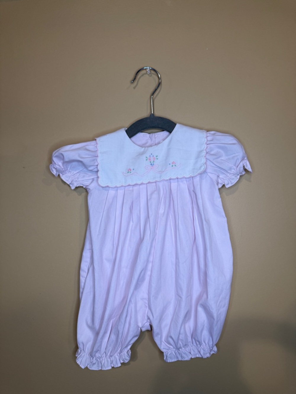 Petit Ami Baby Bubble Romper 3 Mos Pink Embroidered Collar
